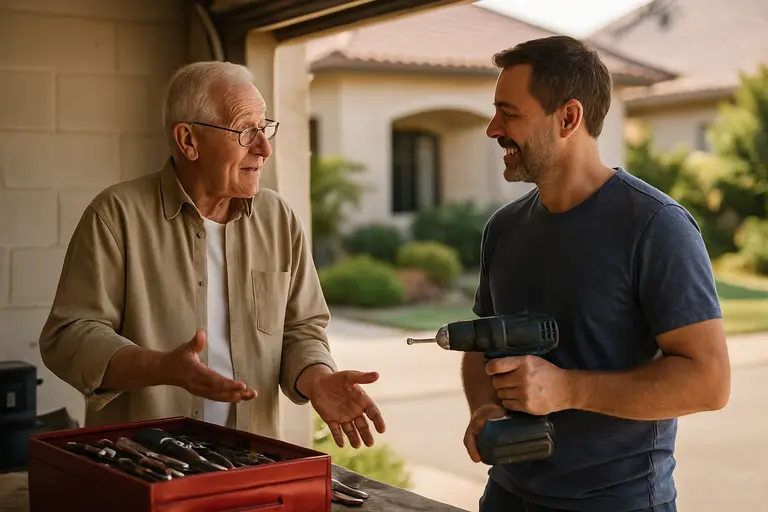 Homeowner comparing a rental tool case with a small toolbox