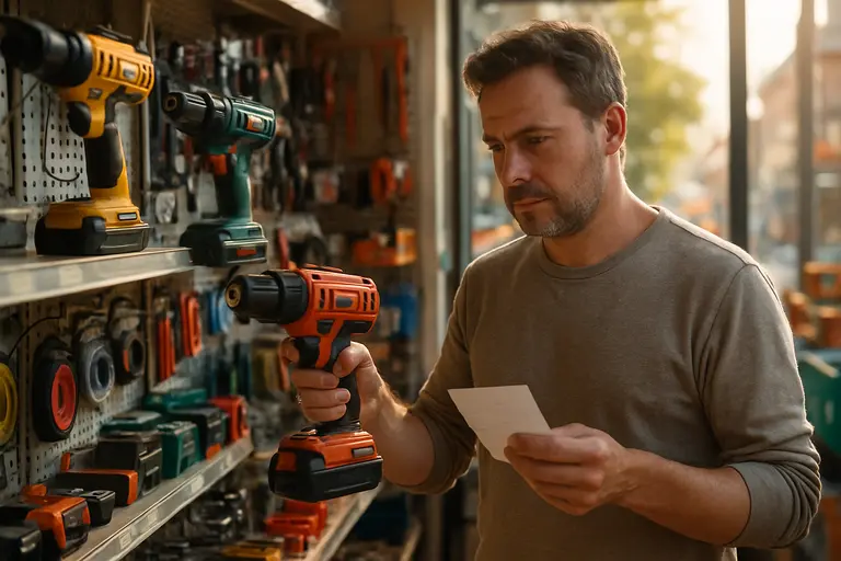 Compact tool kit, batteries, and safety glasses placed near patio repair materials