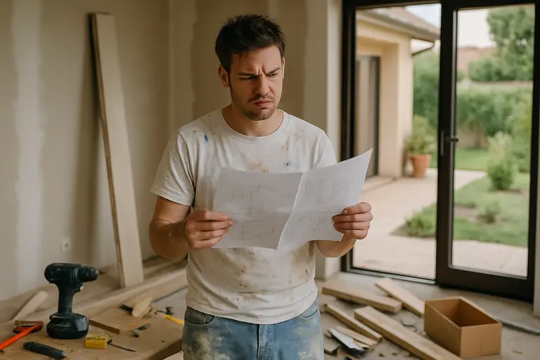 Contractor and homeowner discussing plans near a protected work area