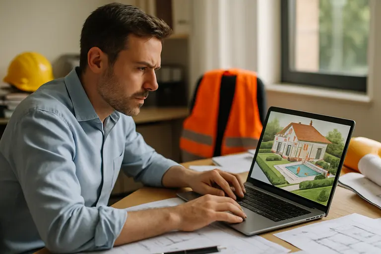 Homeowner reviewing a remodel checklist with safety glasses and material samples