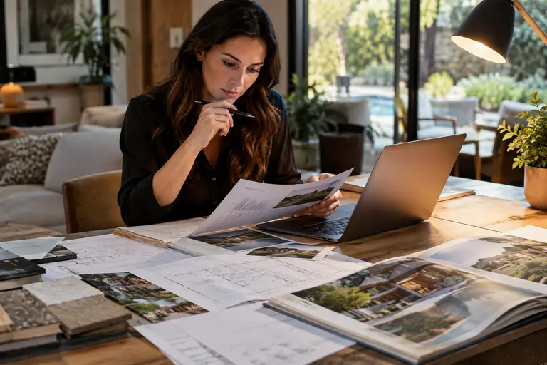 Homeowner reviewing kitchen renovation costs and resale notes at a table